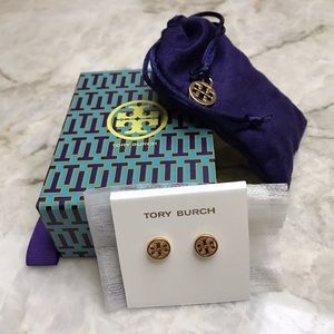 TORY BURCH 18K Gold Miller Logo Stud Earrings ✨